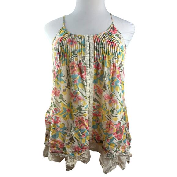 Free People Pintuck Ruffle Sheer Floral Sleeveless Swing Tunic Top Pockets Small - Picture 4 of 16